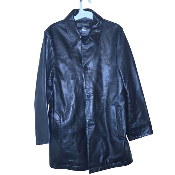 Vintage 90’s Y2K BANANA REPUBLIC Dark Brown Cool  Leather Coat Mens Small - Picture 1 of 5